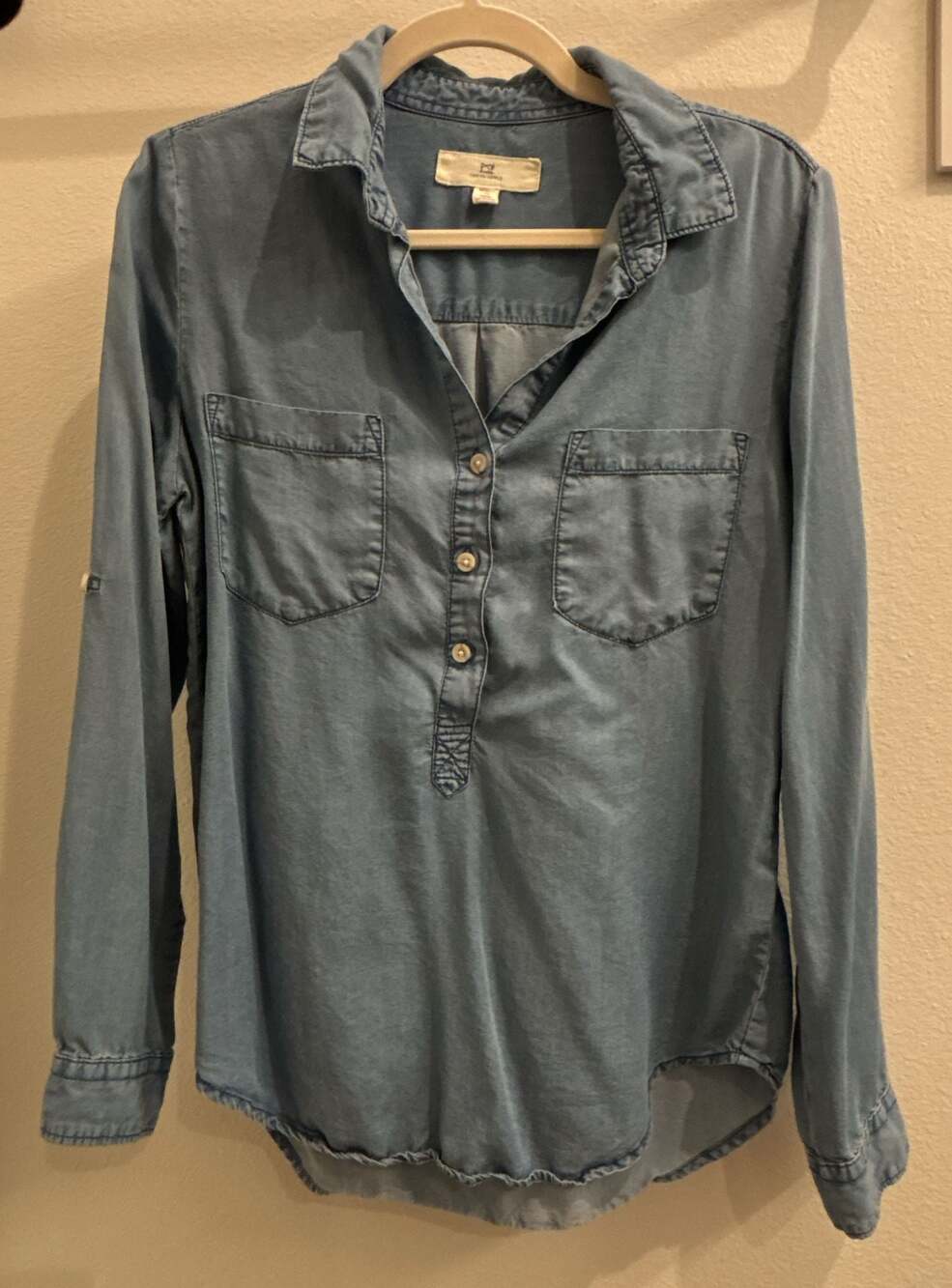 Thread & Supply Blue Denim Long Sleeve 1/2 Button Up Shirt